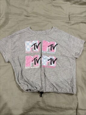 MTV Gray Short Sleeve Tee with Pink & Light Blue Logo Blocks